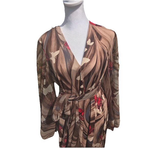 Vtg 70s SOLO SAN Francisco Flowing Poly Sash Scarf Boho Mod Hippie Dress L Xl 18 - Picture 1 of 16